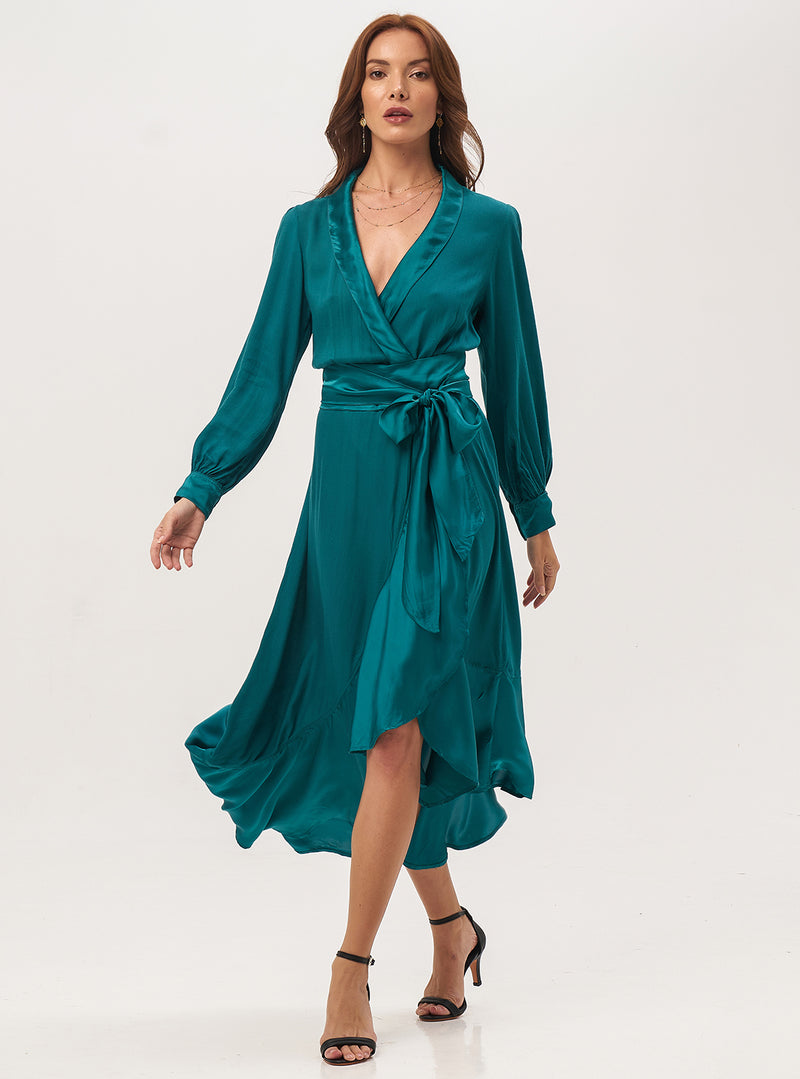 Spain Maxi Long Sleeve Wrap Dress - Lily Jean